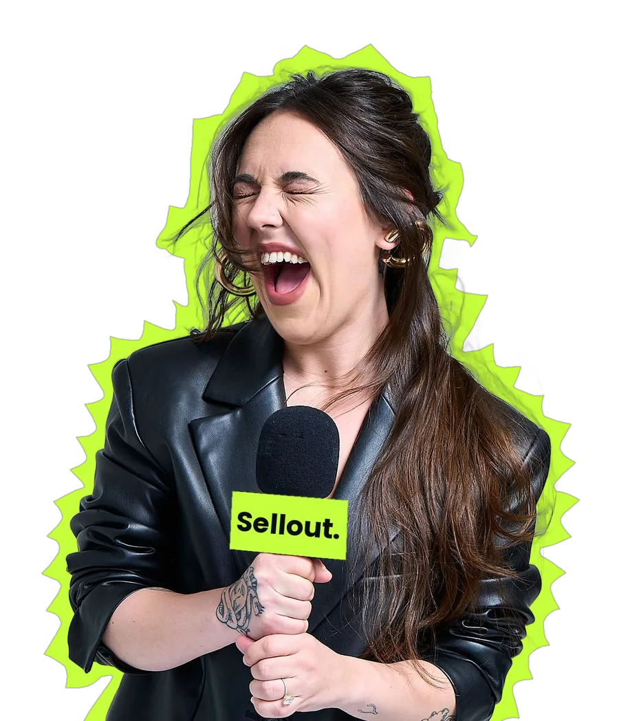 Hannah Williams, founder of Sellout, shouting into a Sellout microphone